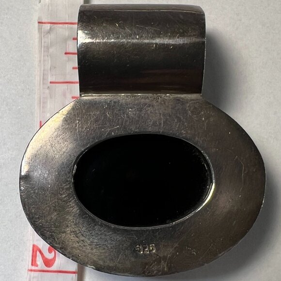 Vintage Unisex Large Artisan Sterling Silver 925 Black Onyx Pendant Slide 43g - Picture 4 of 8